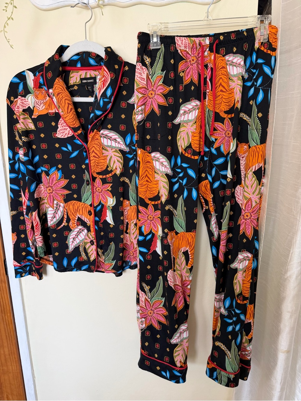 Room Service Black Floral & Tiger Print Pajama Set